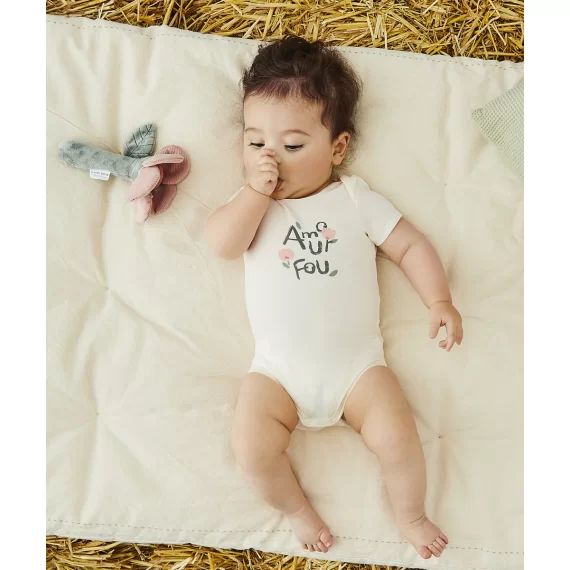 Lot de 3 bodies en coton bio à manches courtes avec roses –  – Soldes