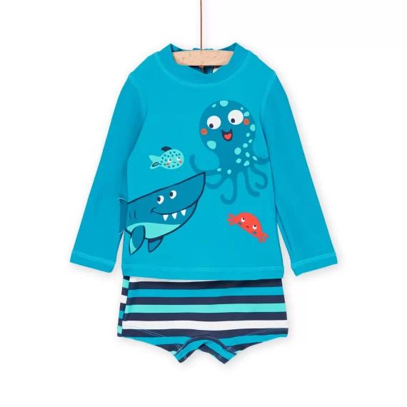 T-shirt Et Short De Bain Bleu À Imprimé Fantaisie – Turquoise