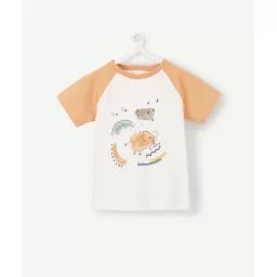 Le t-shirt orange et blanc en coton biologique avec animaux