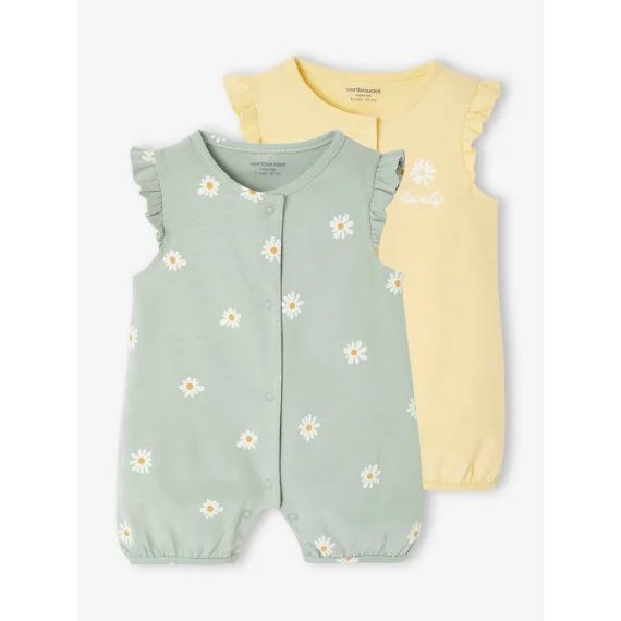 Lot de 2 combishorts de nuit bébé fleuris vert sauge