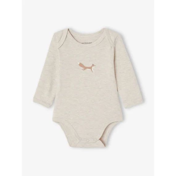 Lot 5 bodies manches longues bébé emmanchure US en coton bio beige chiné