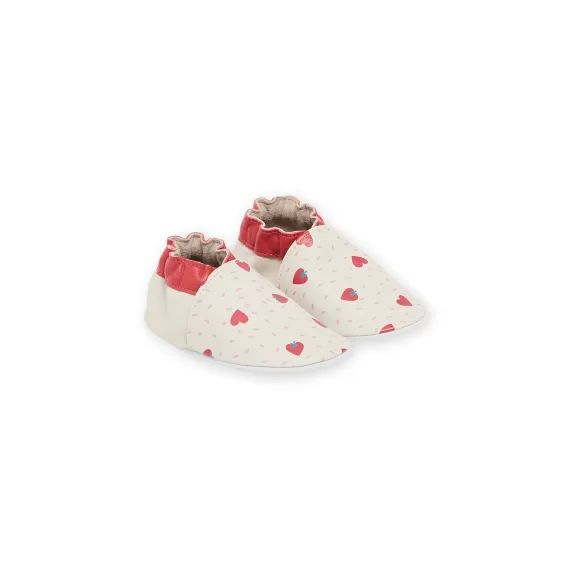 Chaussons En Cuir Écrus À Imprimé Fraises