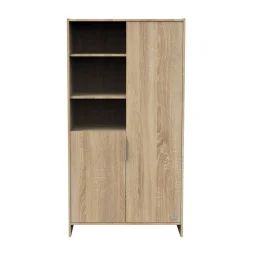 Armoire 2 Portes Et 3 Niches Avec Poignées Dorées Décor Chêne Doré Beige