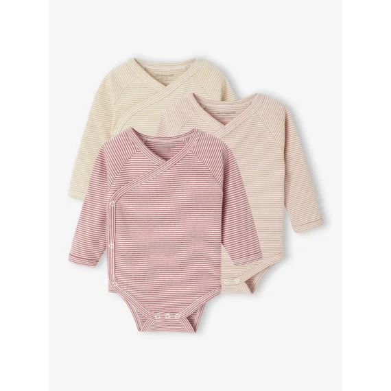 Lot de 3 bodies rayés ouverture naissance rose