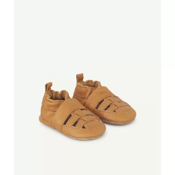 Chaussons bébé camel en cuir avec détails ajourés –  – Soldes