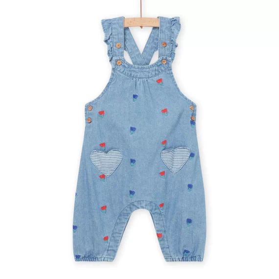 Salopette En Denim À Broderies Fleuries