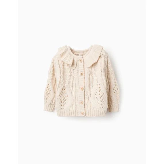 Gilet En Maille Épaisse Avec Col À Volants Beige