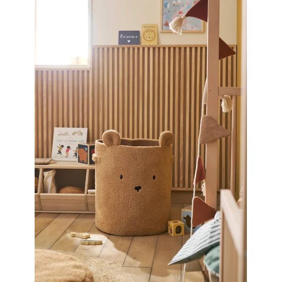 Grand panier ourson en sherpa marron