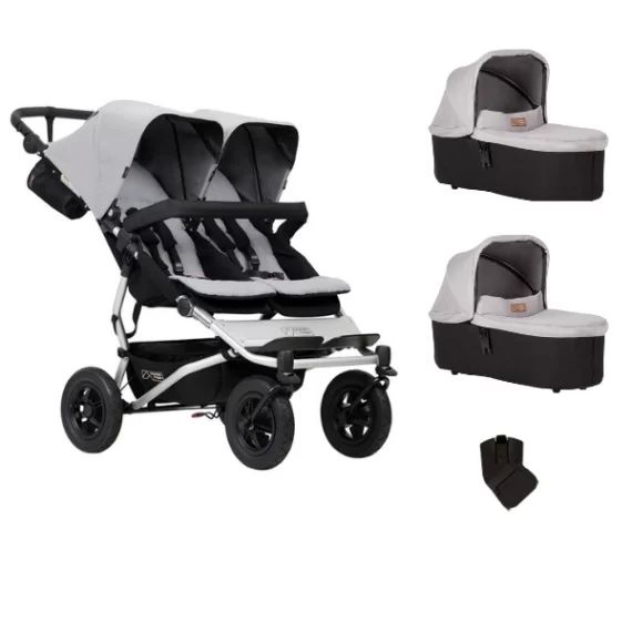 Poussette Double Mountain Buggy Duet V3.2 – Silver + 2 Nacelles Plus