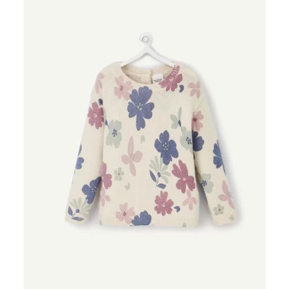 Pull en maille bébé fille écru imprimé fleurs –  – Soldes
