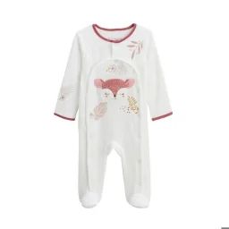 Pyjama Bébé En Velours Ouverture Pont Oona Blanc