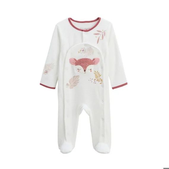 Pyjama Bébé En Velours Ouverture Pont Oona Blanc