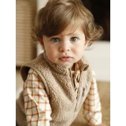 Chemise bébé vichy en velours caramel