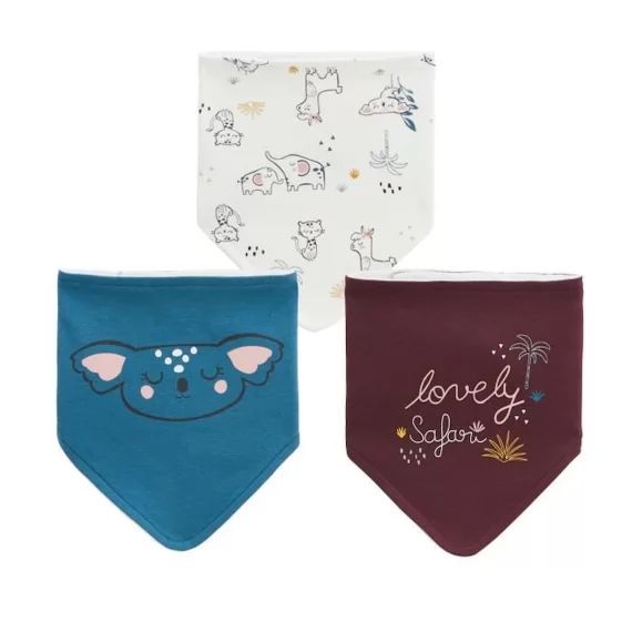 Lot De 3 Bavoirs Foulards Lovely Safari Bleu