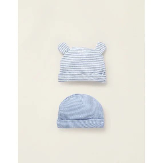 Pack 2 Bonnets Côtelés En Coton Bleu Clair