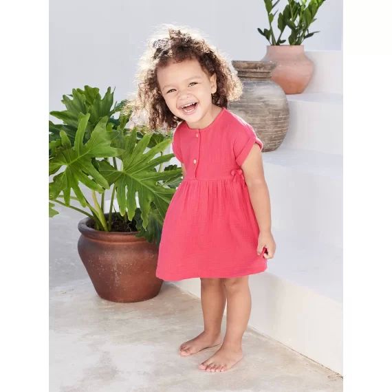 Robe bébé en gaze de coton fuchsia