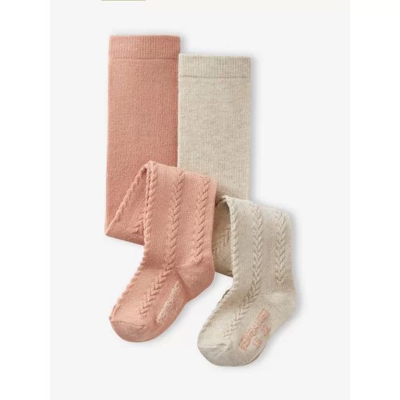Lot de 2 paires de collants en maille torsadée bébé fille beige chiné