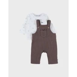 Ensemble Salopette En Velours Côtelé Et T-shirt Manches Longues Ecru