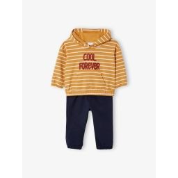 Ensemble sweat à capuche et pantalon bébé curcuma rayé