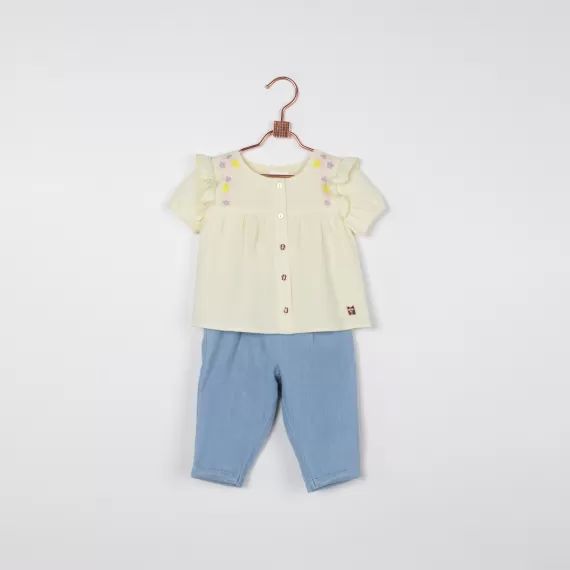 Blouse brodée avec volants Fille Jaune