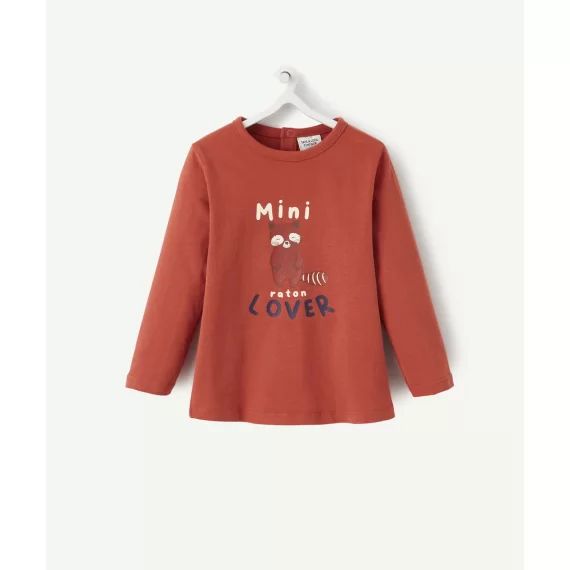 T-shirt rouge en fibres recyclées avec flocage raton laveur –  – Soldes