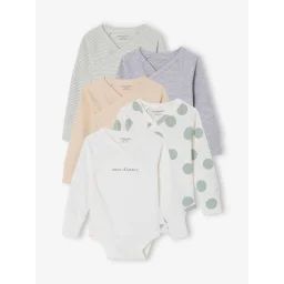 Lot de 5 bodies évolutifs ouverture naissance vert sauge