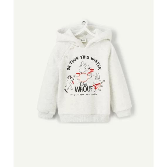Sweat à capuche bébé garçon en fibres recyclées gris chiné thème musiciens