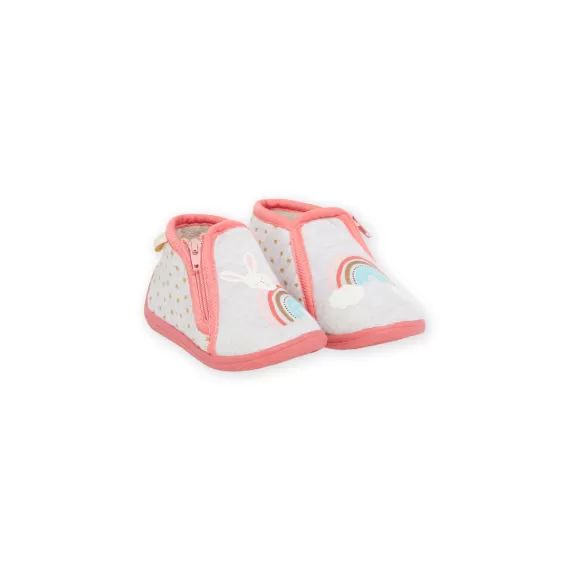 Bottillons Gris Chiné Et Roses À Motifs Arc-en-ciel Et Lapin Bébé Fille