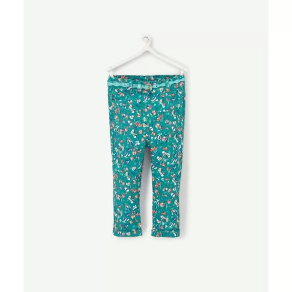 Le pantalon slim vert fleuri –  – Soldes