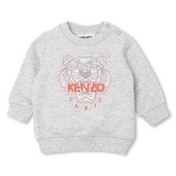 Sweat-shirt col rond en coton Fille Gris
