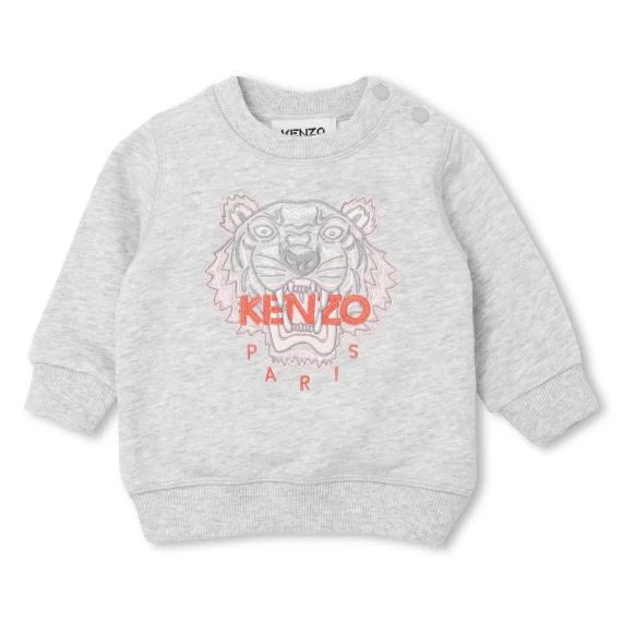 Sweat-shirt col rond en coton Fille Gris