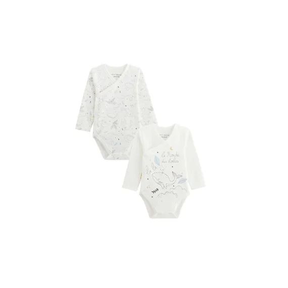 Lot De 2 Bodies Bébé Manches Longues Ouverture Croisée Petite Balade Blanc