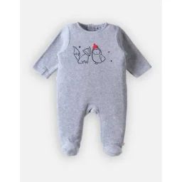 Pyjama 1 Pièce Noël En Velours Imprimé Renard/hiboux Gris