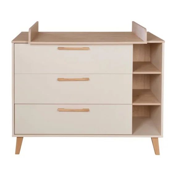 Commode À Langer Évolutive Roba Jil Avec 3 Tiroirs Et 3 Niches – Fermeture Douce – Cashmere / Décor Châtaignier Beige