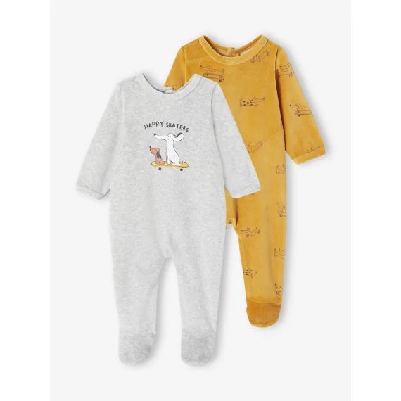 Lot de 2 dors-bien chiens en velours bébé jaune pâle