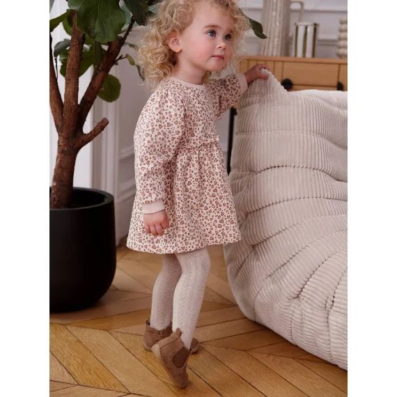 Robe bébé en molleton beige poudré