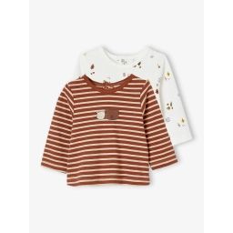 Lot de 2 T-shirts bébé manches longues noisette