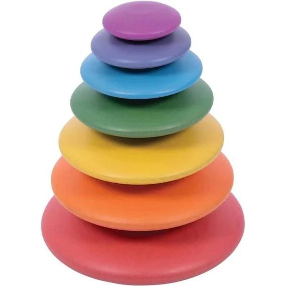 Jeu d’empilage en bois – TICKIT – Galets en bois arc-en-ciel – Diamètre 5 à 14 cm – Pour bébé – Multicolore rouge