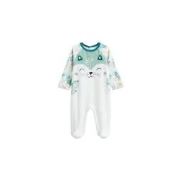 Pyjama Bébé En Velours Écru Roméo Blanc