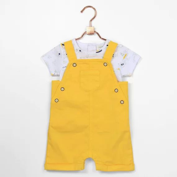 Salopette courte en coton uni Garçon Jaune