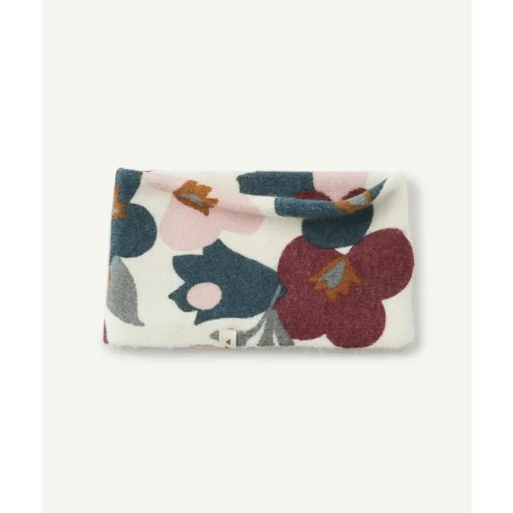 Snood fille en tricot écru imprimé floral