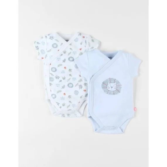Ensemble De 2 Bodies Lion En Coton Écru/bleu Ciel Blanc