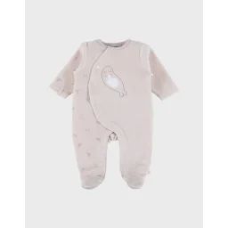 Pyjama Bébé En Velours Avec Broderie Phoque Ecru