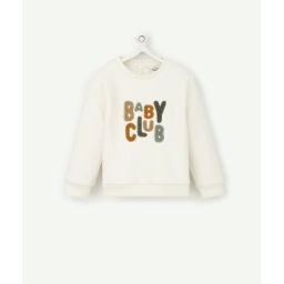 Sweat blanc en fibres recyclées baby club en bouclettes bébé garçon –  – Soldes