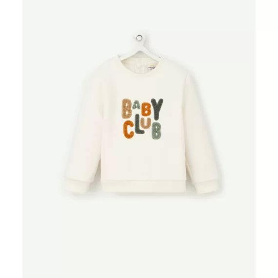 Sweat blanc en fibres recyclées baby club en bouclettes bébé garçon –  – Soldes
