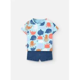 Ensemble T-shirt Imprimé Et Pantalon Court Bleu