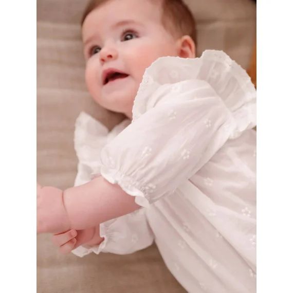 Blouse brodée naissance manches longues blanc
