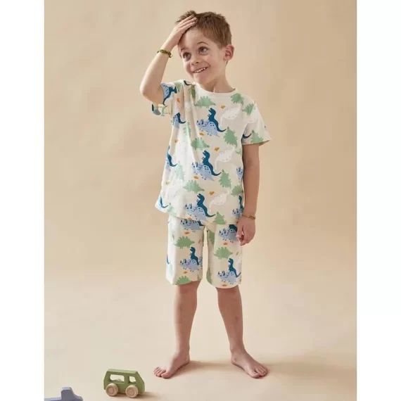 Pyjama 2 Pièces Imprimé Dinosaure En Jersey Beige