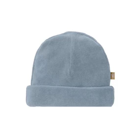 Bonnet en velours bio Blue fog (naissance)