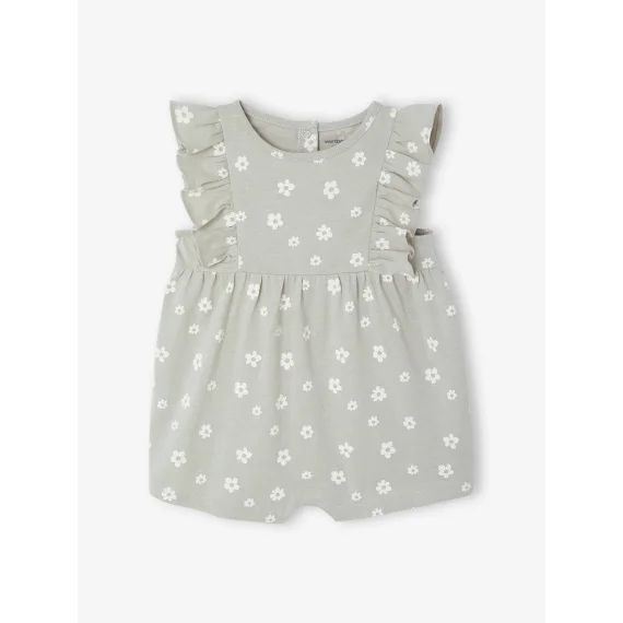Combishort bébé Basics manches volantées vert de gris